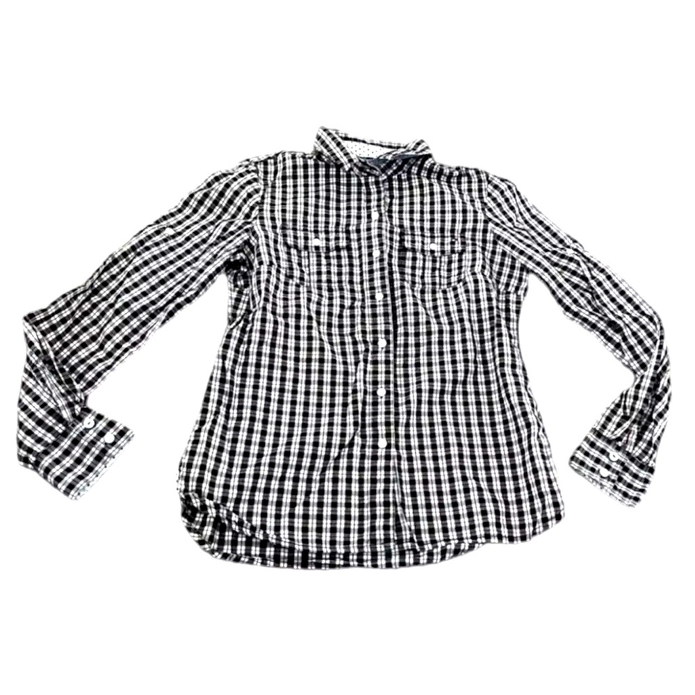 Tommy Hilfiger Button Up Shirt Women’s Size  Small Red Blue Check Pocket Logo